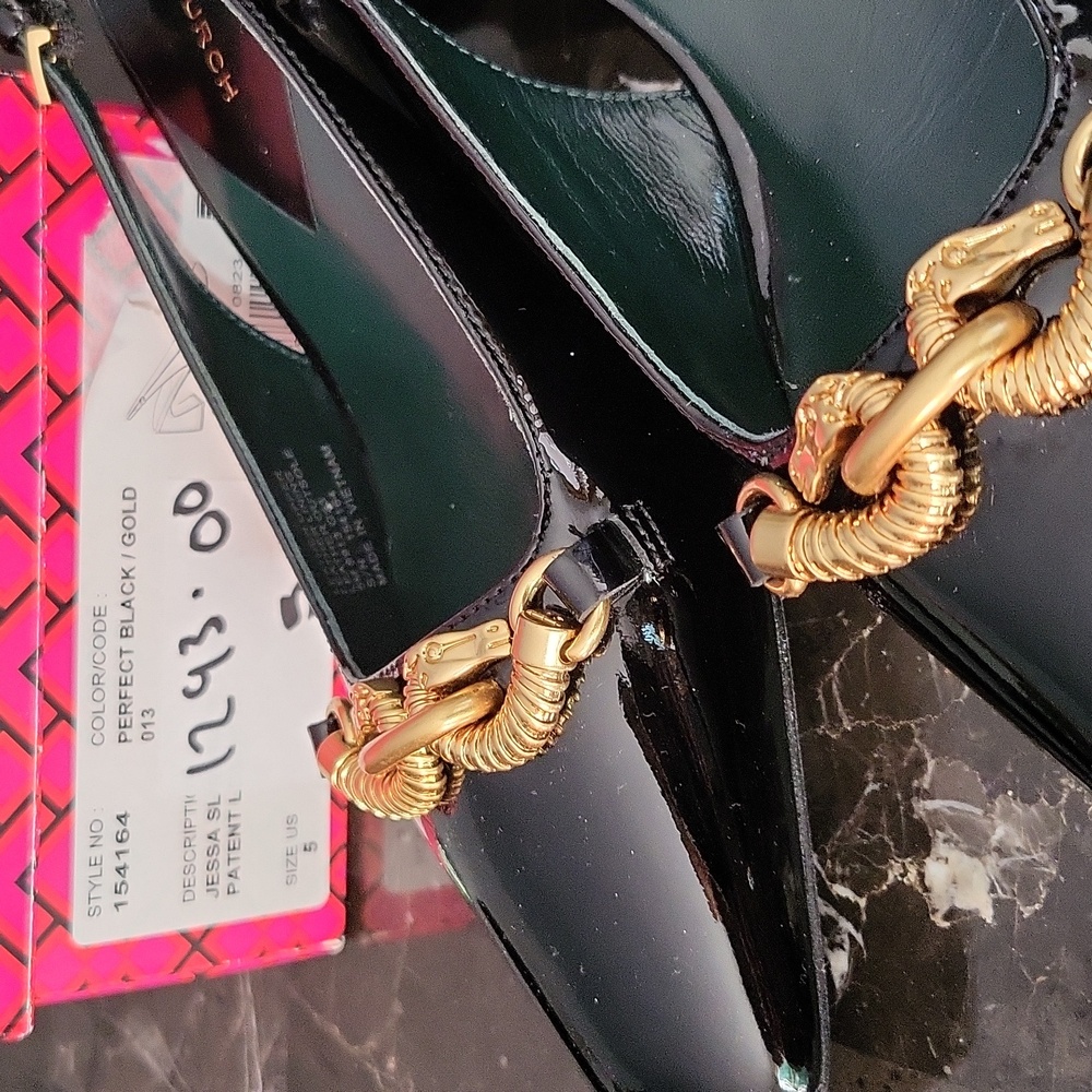 NIB$378 Tory Burch Jessa Horse-Bit Chain Point Toe Slip-On Slingback Pumps 5 - Picture 11 of 16